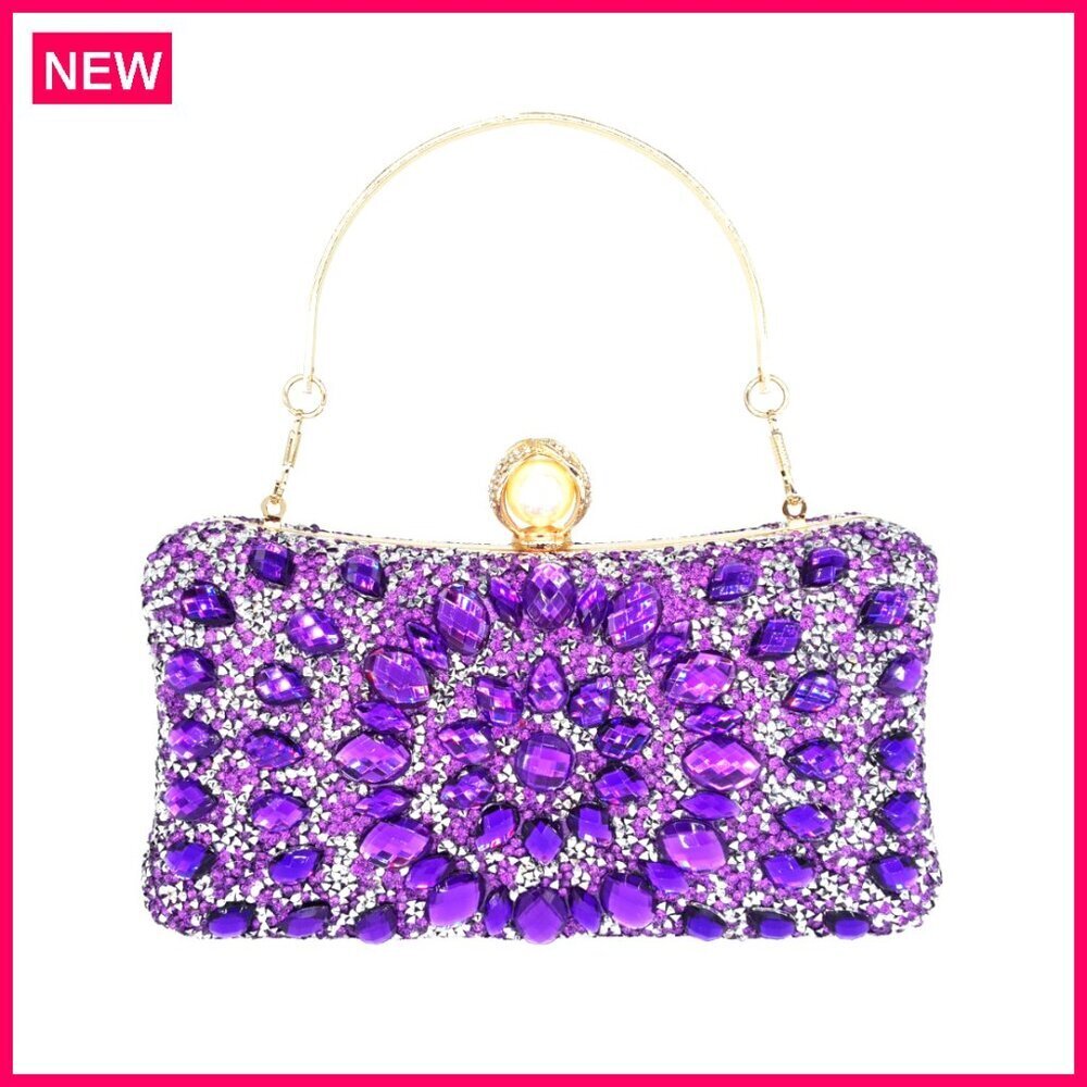 Gold Crystal Clutch with Pearl Clasp, Evening Bag for Wedding Formal